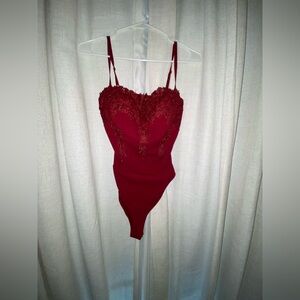 Elegant Red Valentine Lace Bodysuit